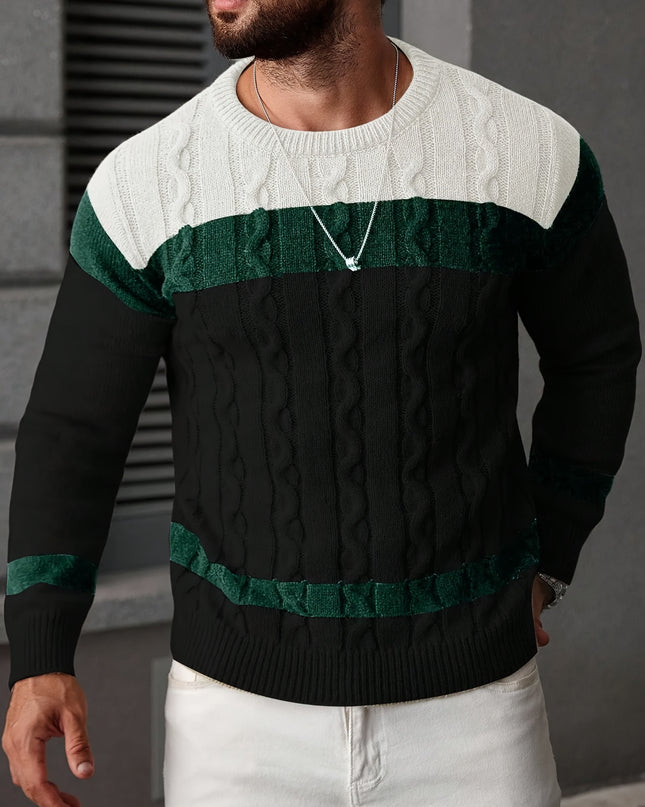 Men’s Casual Knit Pullover - Color Block Long Sleeve Design