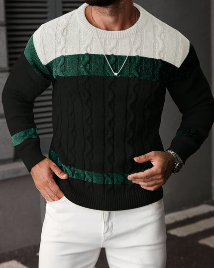 Men’s Casual Knit Pullover - Color Block Long Sleeve Design