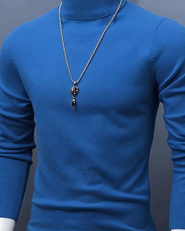 Men's Casual Knit Sweater - High Neck, Long Sleeve, Loose Fit