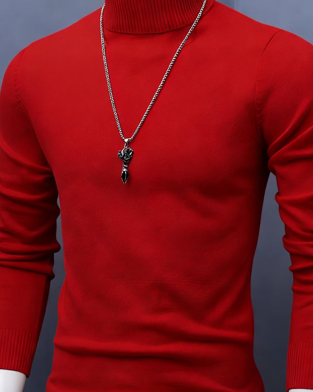 Men's Casual Knit Sweater - High Neck, Long Sleeve, Loose Fit