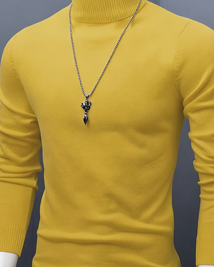 Men's Casual Knit Sweater - High Neck, Long Sleeve, Loose Fit