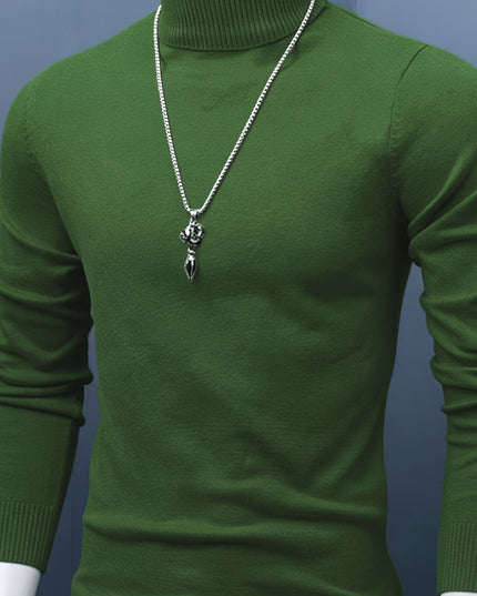 Men's Casual Knit Sweater - High Neck, Long Sleeve, Loose Fit