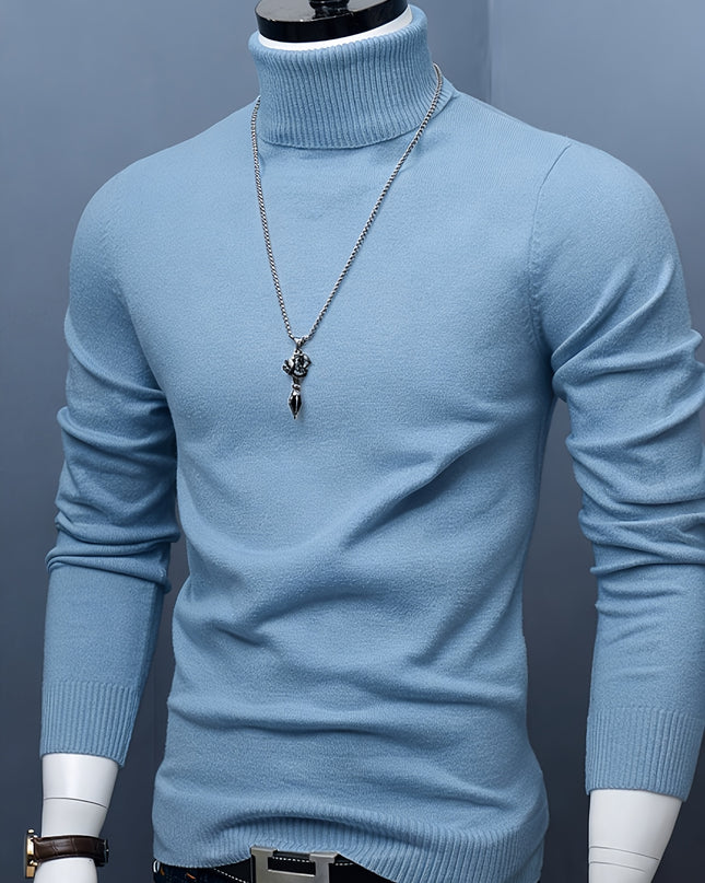 Men's Casual Knit Sweater - High Neck, Long Sleeve, Loose Fit