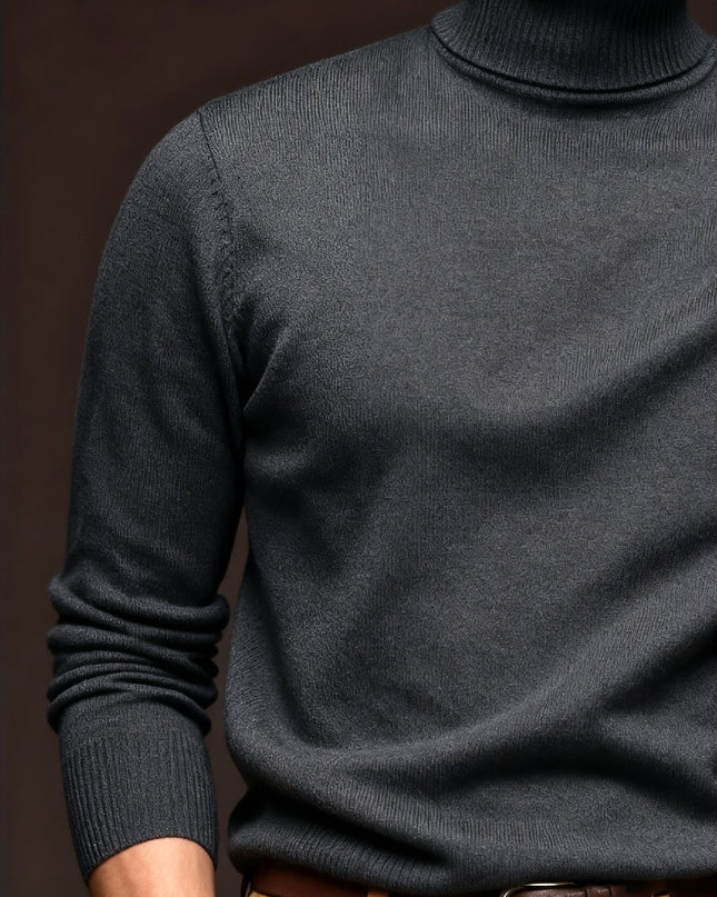 Men's Casual Knit Sweater - High Neck, Long Sleeve, Loose Fit