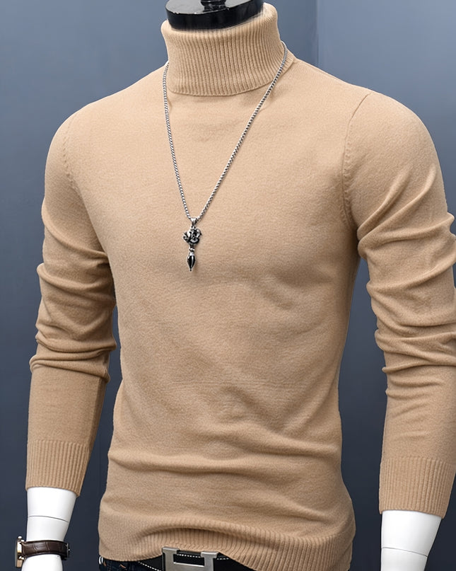 Men's Casual Knit Sweater - High Neck, Long Sleeve, Loose Fit
