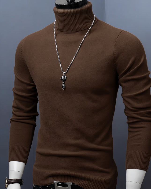 Men's Casual Knit Sweater - High Neck, Long Sleeve, Loose Fit