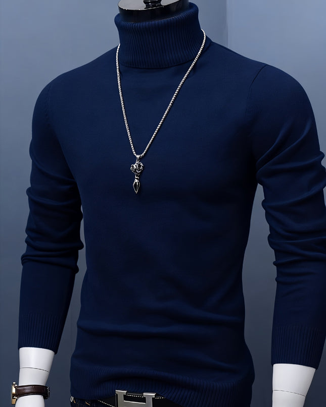 Men's Casual Knit Sweater - High Neck, Long Sleeve, Loose Fit