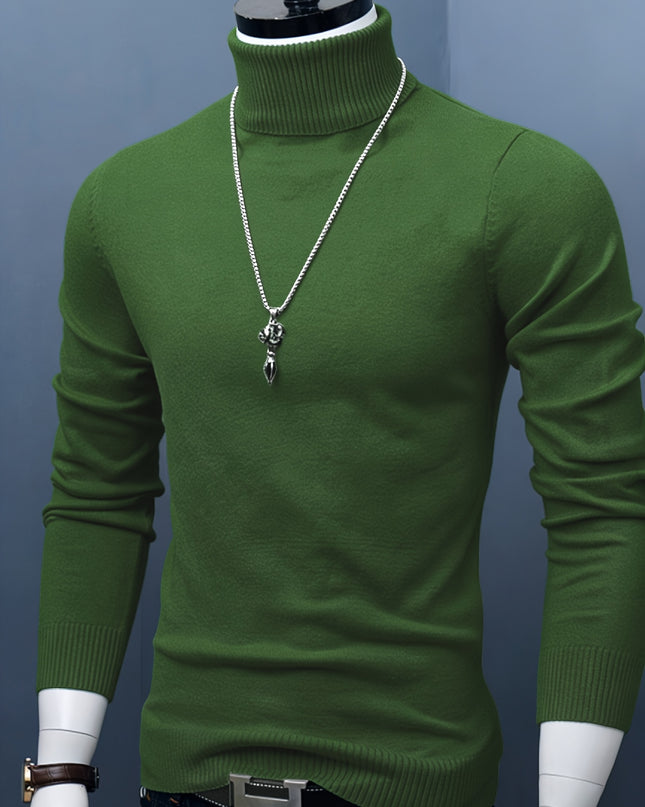 Men's Casual Knit Sweater - High Neck, Long Sleeve, Loose Fit