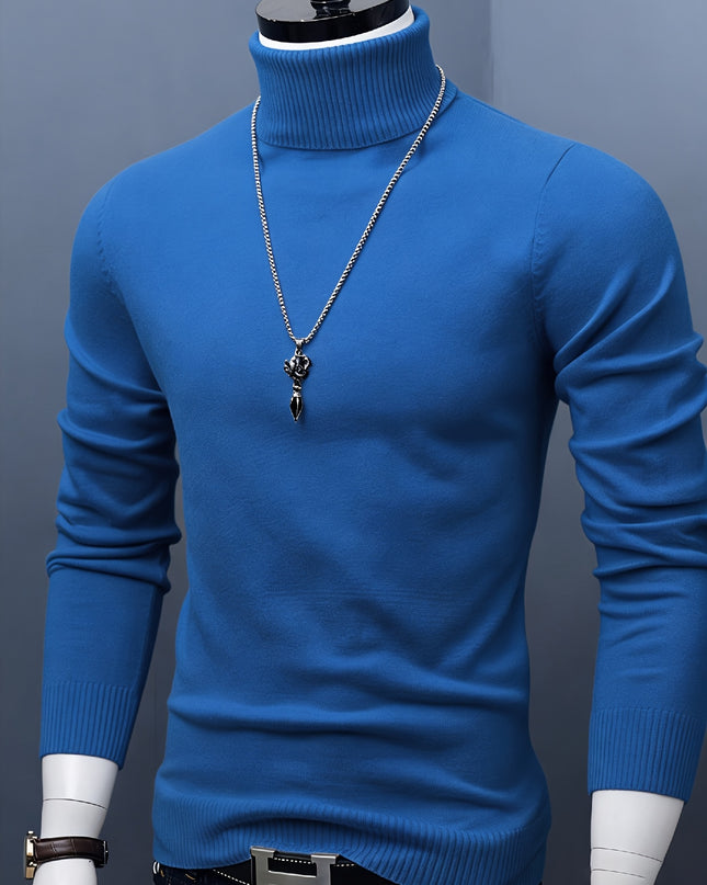 Men's Casual Knit Sweater - High Neck, Long Sleeve, Loose Fit