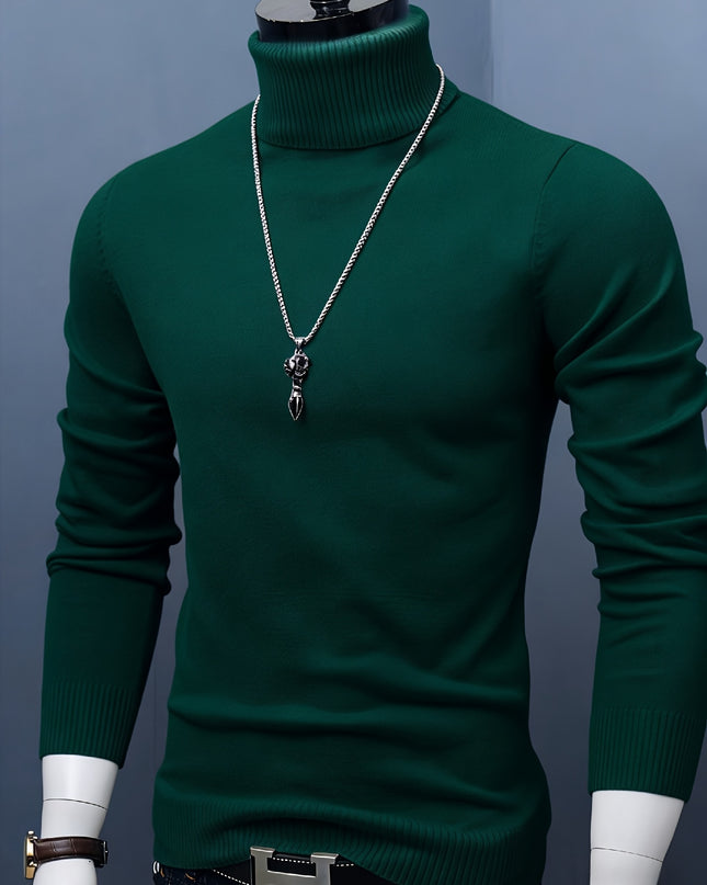 Men's Casual Knit Sweater - High Neck, Long Sleeve, Loose Fit