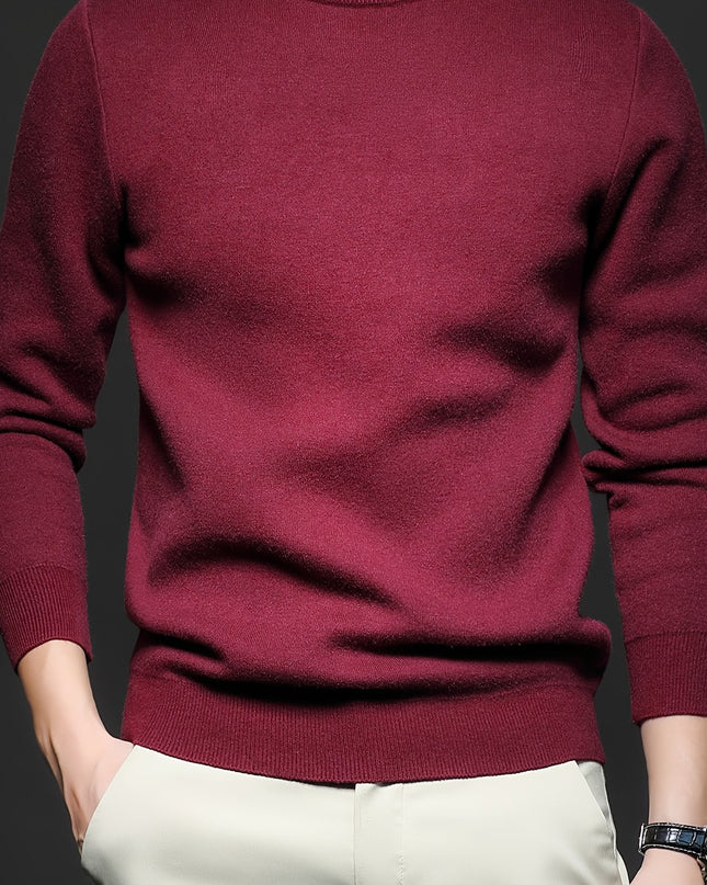 Men's Casual Knit Sweater - Round Neck Pullover for Winter