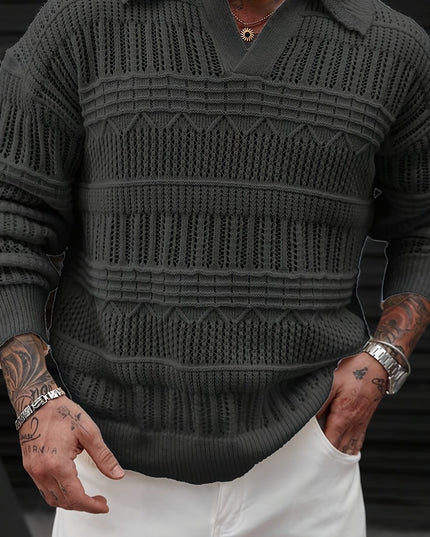 Men's Casual Knit Sweater - Solid Color, Polo Collar Style
