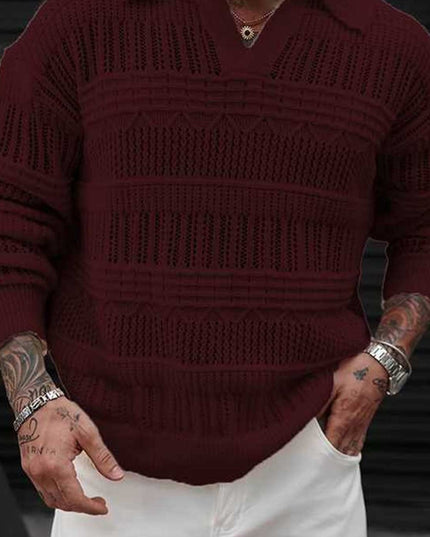 Men's Casual Knit Sweater - Solid Color, Polo Collar Style