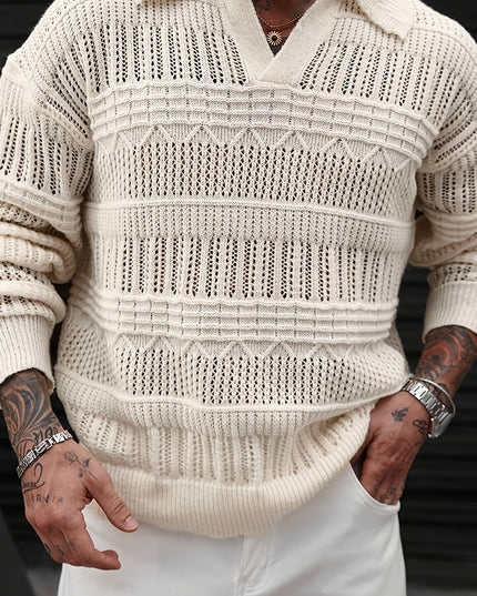 Men's Casual Knit Sweater - Solid Color, Polo Collar Style