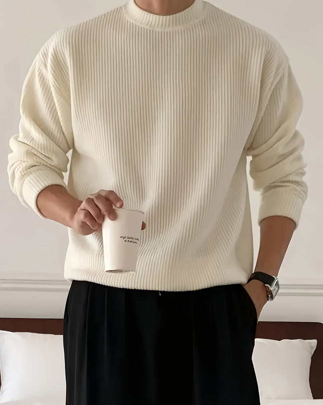 Men's Casual Knit Sweater - Solid Round Neck Pullover
