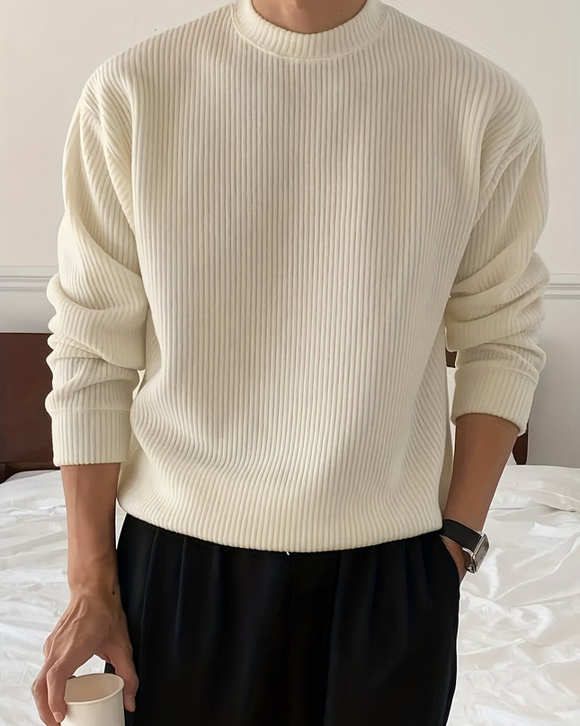 Men's Casual Knit Sweater - Solid Round Neck Pullover