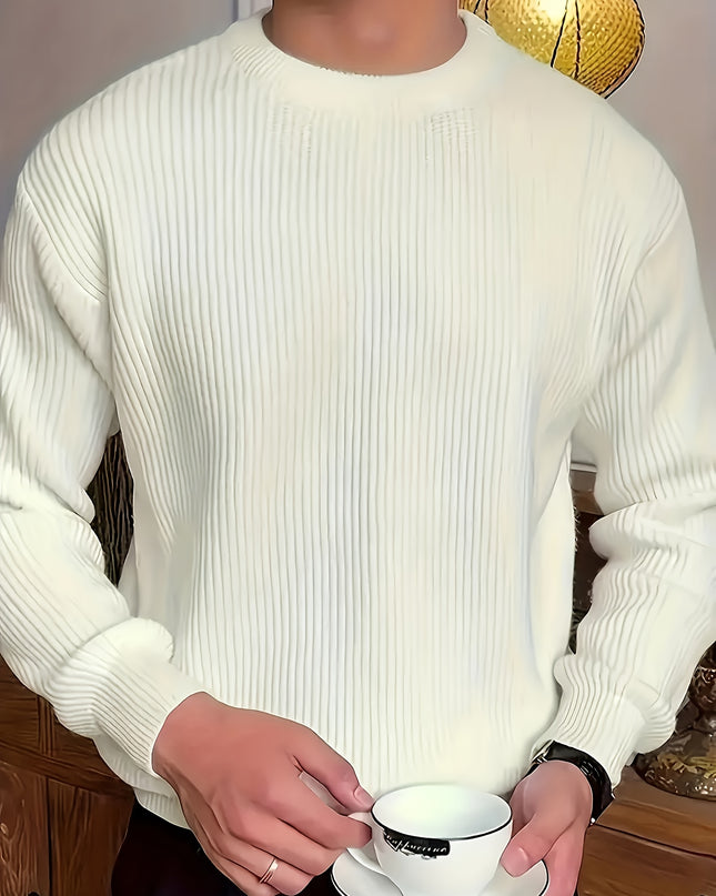 Men's Casual Knit Sweater - Solid Round Neck Pullover
