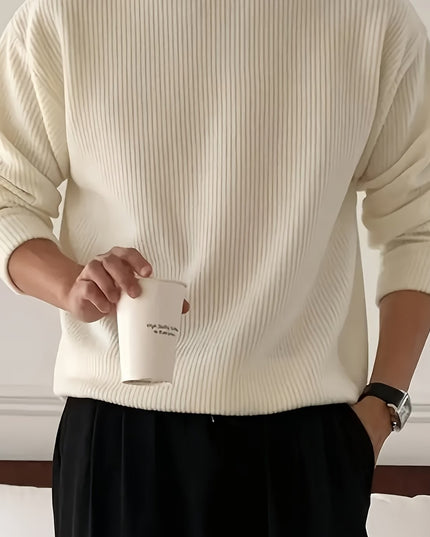 Men's Casual Knit Sweater - Solid Round Neck Pullover