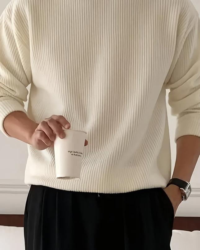 Men's Casual Knit Sweater - Solid Round Neck Pullover