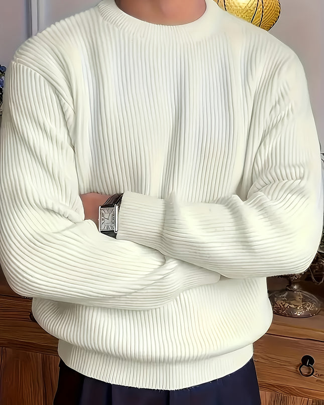 Men's Casual Knit Sweater - Solid Round Neck Pullover