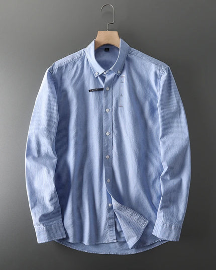 Men's Casual Pinstripe Oxford Shirt - All Cotton Slim Fit