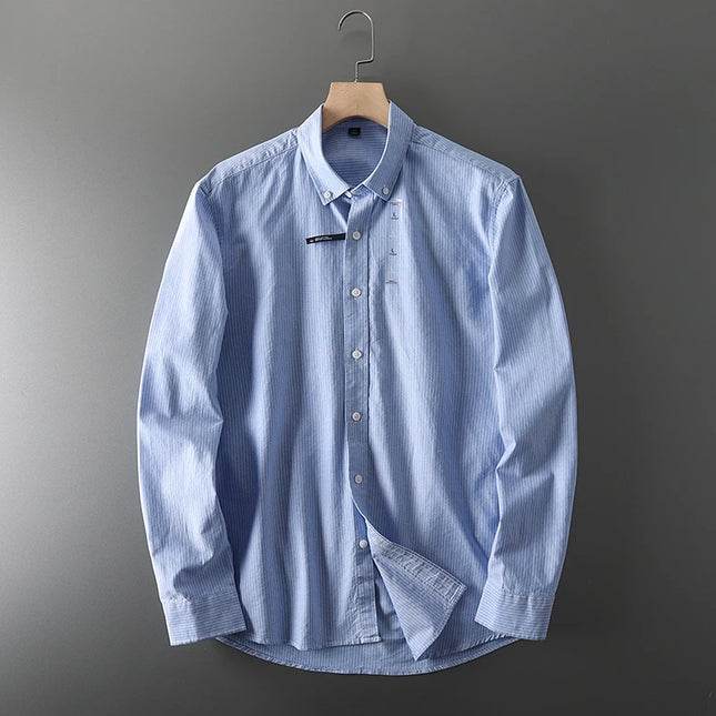 Men's Casual Pinstripe Oxford Shirt - All Cotton Slim Fit
