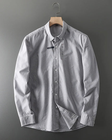 Men's Casual Pinstripe Oxford Shirt - All Cotton Slim Fit