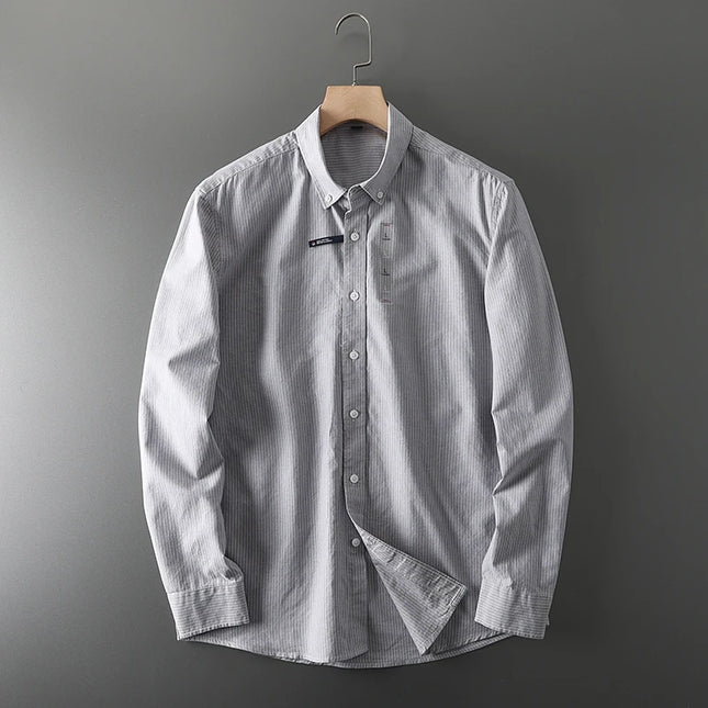 Men's Casual Pinstripe Oxford Shirt - All Cotton Slim Fit