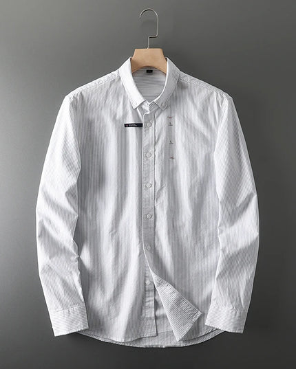 Men's Casual Pinstripe Oxford Shirt - All Cotton Slim Fit