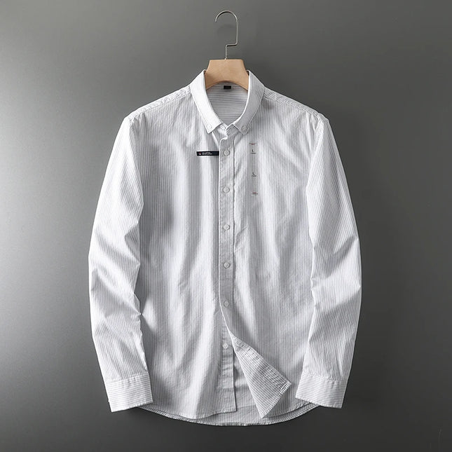 Men's Casual Pinstripe Oxford Shirt - All Cotton Slim Fit