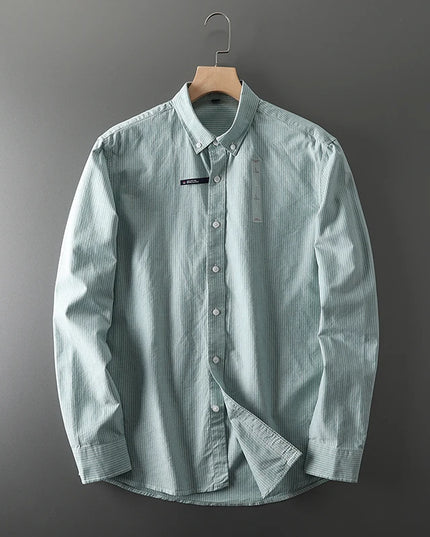 Men's Casual Pinstripe Oxford Shirt - All Cotton Slim Fit