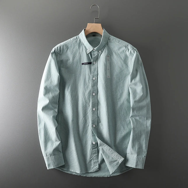 Men's Casual Pinstripe Oxford Shirt - All Cotton Slim Fit