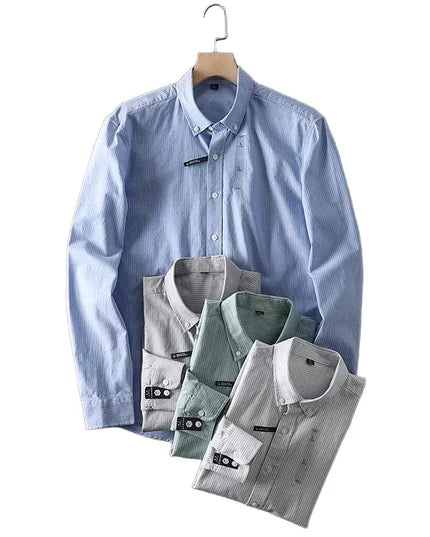Men's Casual Pinstripe Oxford Shirt - All Cotton Slim Fit
