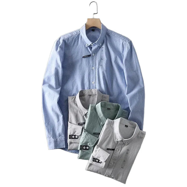 Men's Casual Pinstripe Oxford Shirt - All Cotton Slim Fit