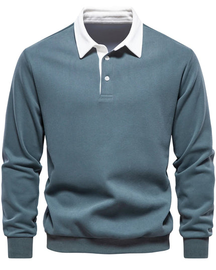 Men's Casual Polo Neck Sweatshirt - Quality Cotton Blend