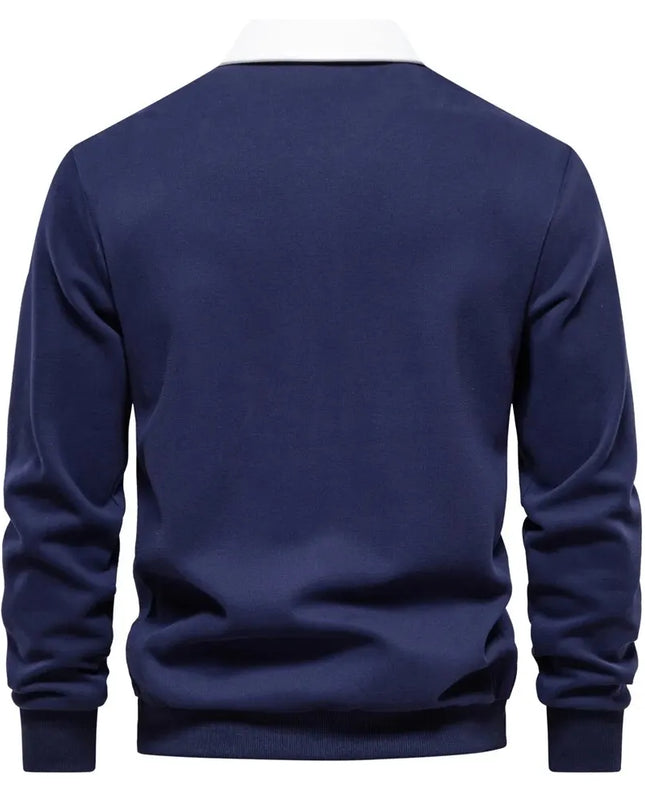 Men's Casual Polo Neck Sweatshirt - Quality Cotton Blend