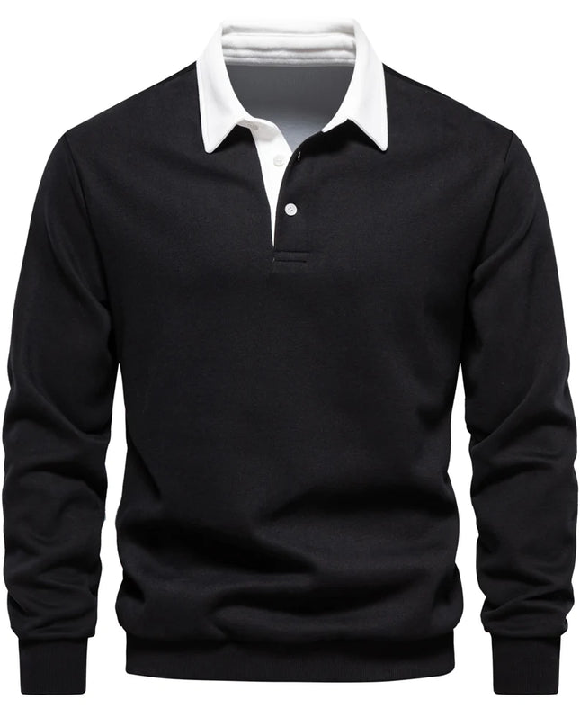 Men's Casual Polo Neck Sweatshirt - Quality Cotton Blend