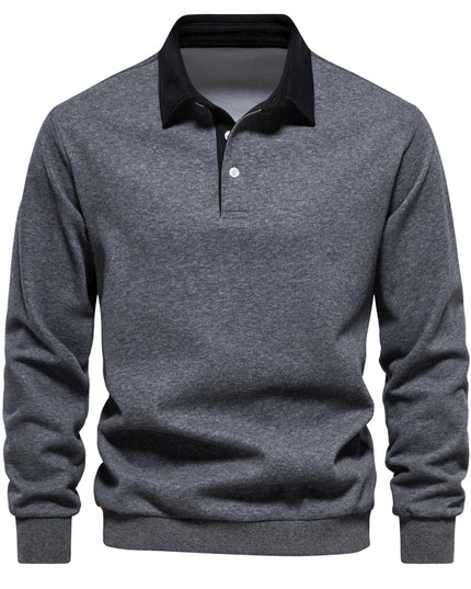 Men's Casual Polo Neck Sweatshirt - Quality Cotton Blend