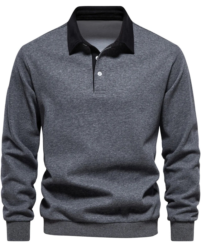 Men's Casual Polo Neck Sweatshirt - Quality Cotton Blend