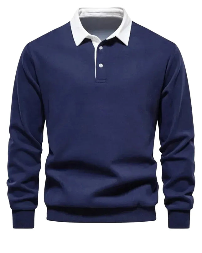Men's Casual Polo Neck Sweatshirt - Quality Cotton Blend