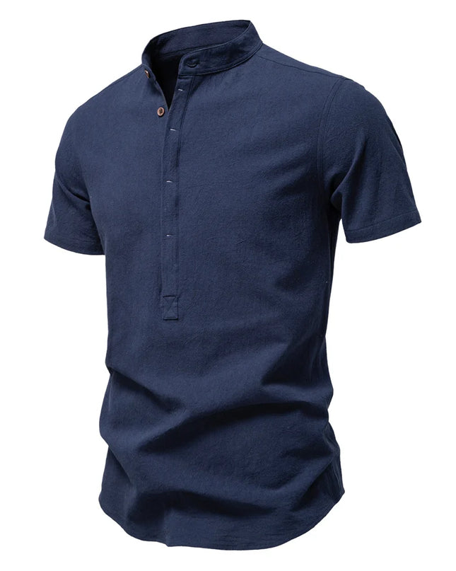 Men’s Casual Short Sleeve Linen Shirt - Breathable Comfort
