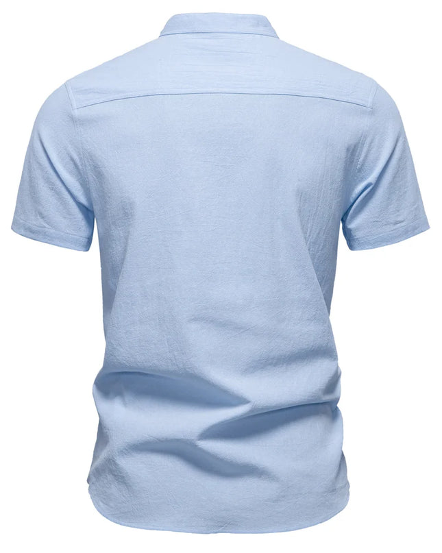 Men’s Casual Short Sleeve Linen Shirt - Breathable Comfort
