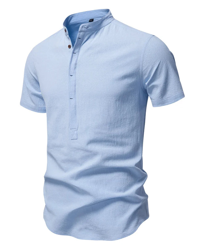 Men’s Casual Short Sleeve Linen Shirt - Breathable Comfort