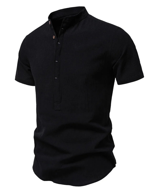 Men’s Casual Short Sleeve Linen Shirt - Breathable Comfort