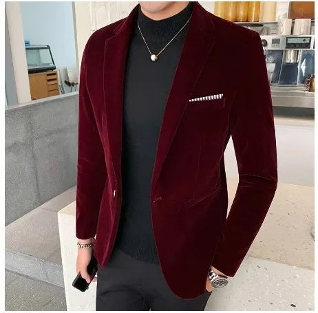 Men's Casual Slim-Fit Corduroy Blazer - British Style 5XL Jacket