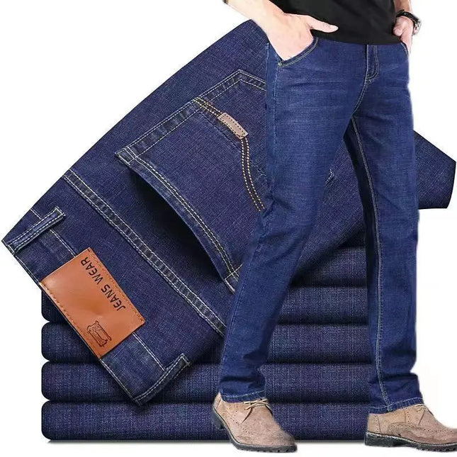 Men's Casual Stretch Jeans - Classic Blue Black Denim Pants