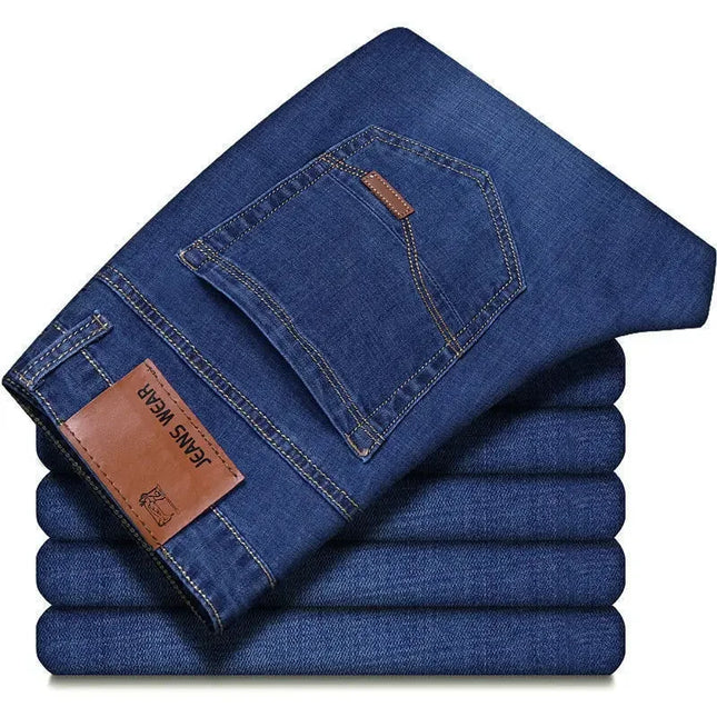 Men's Casual Stretch Jeans - Classic Blue Black Denim Pants
