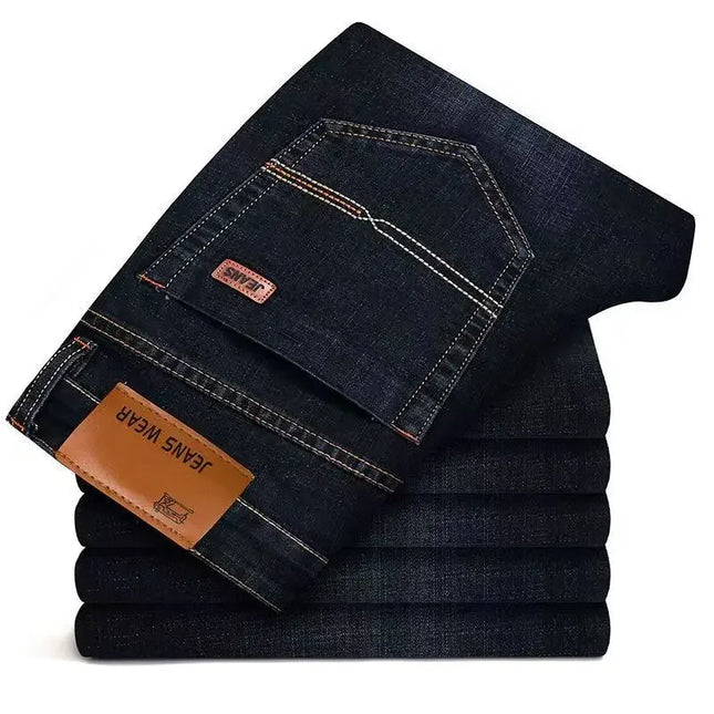 Men's Casual Stretch Jeans - Classic Blue Black Denim Pants