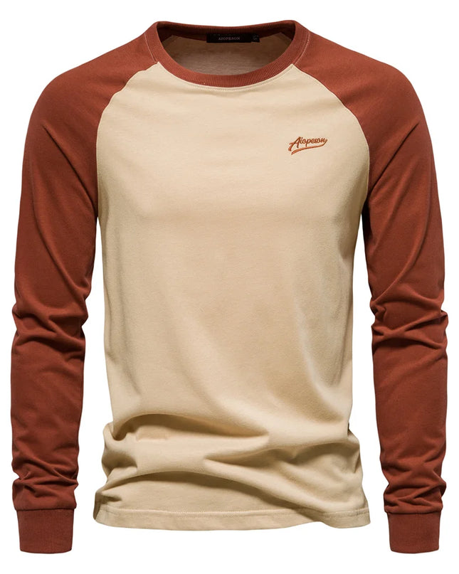 Men's Casual T-shirts - 100% Cotton Long Sleeve Patchwork
