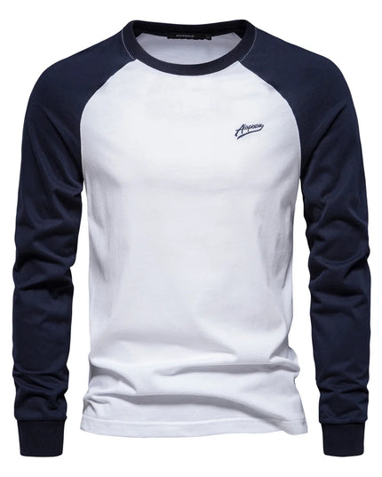 Men's Casual T-shirts - 100% Cotton Long Sleeve Patchwork